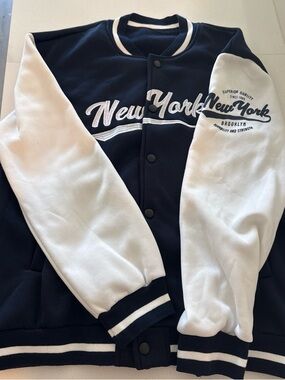 SHEIN Navy and White New York Varsity Bomber Jacket